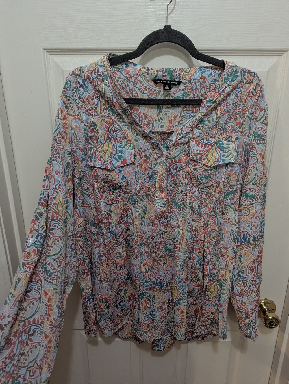 Multicolor Paisley Button-Front Long Sleeve Blouse